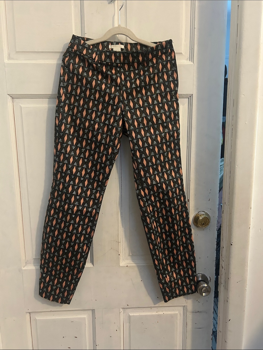 H&M Black and Coral Geometric Slim Pants